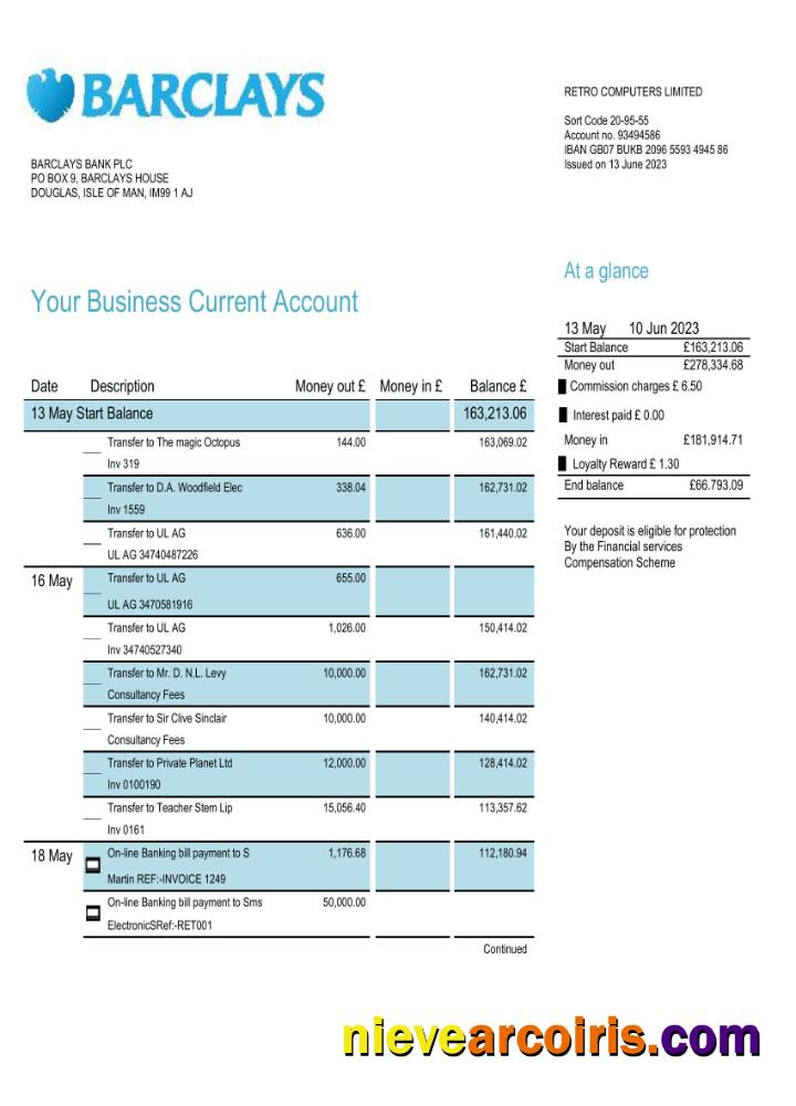Barclays bank business account statement